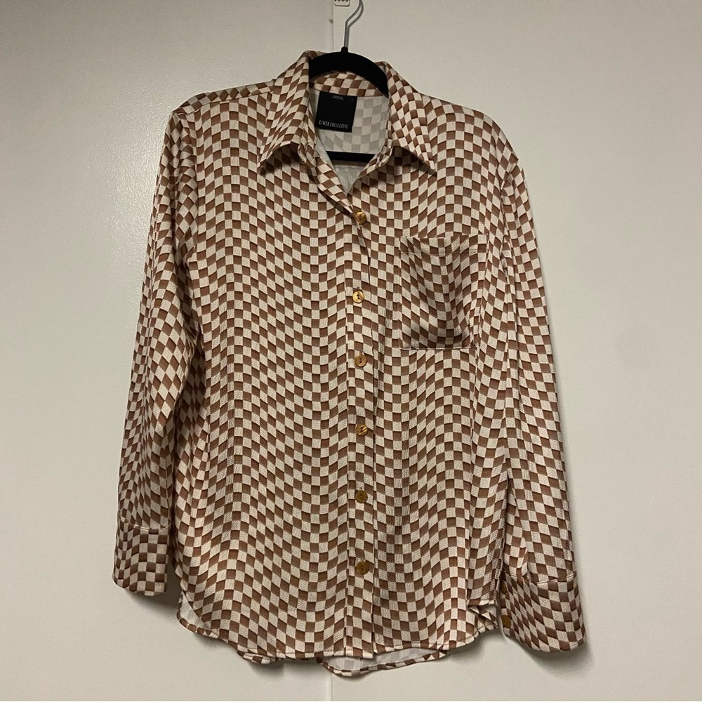C/Meo Collective Check Oversized Button Up Brown/… - image 1
